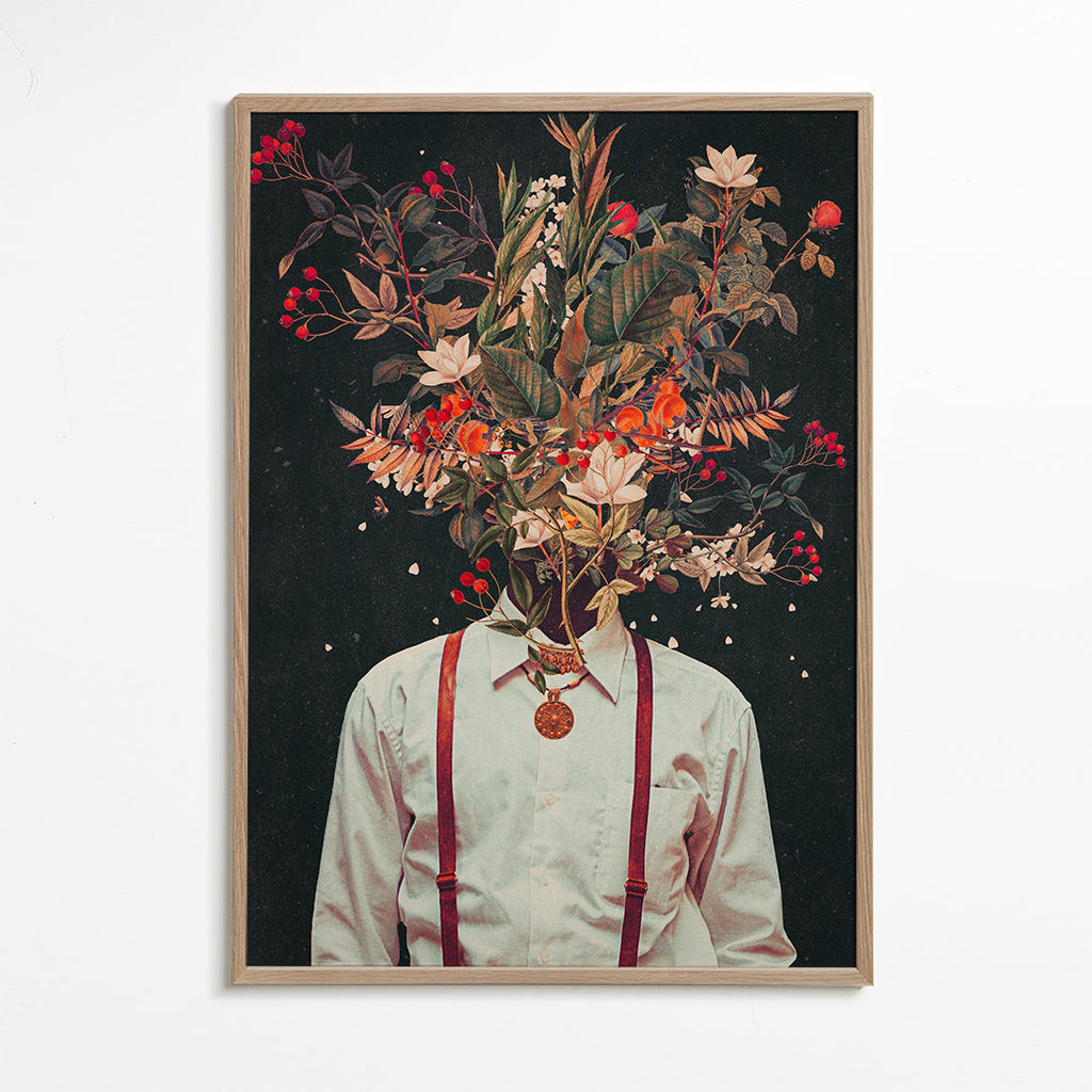 Botanisk plakat: surrealistisk blomsterportræt