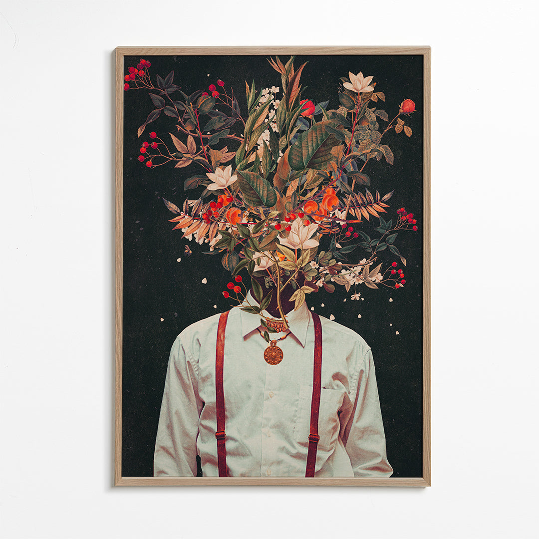 Botanisk plakat: surrealistisk blomsterportræt