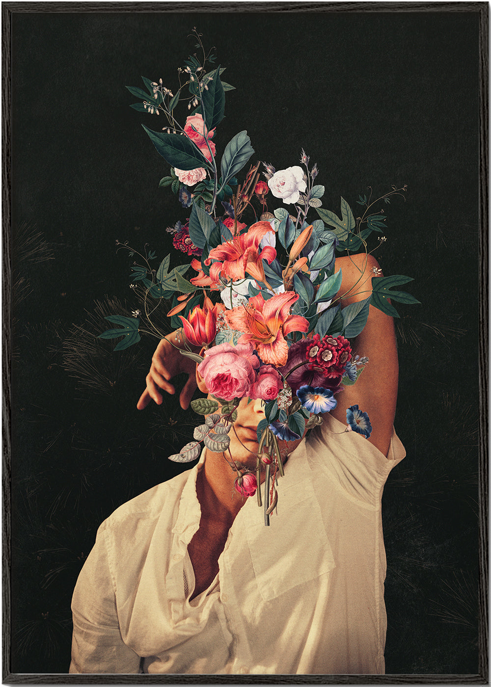 Botanisk plakat: surrealistisk blomsterportræt