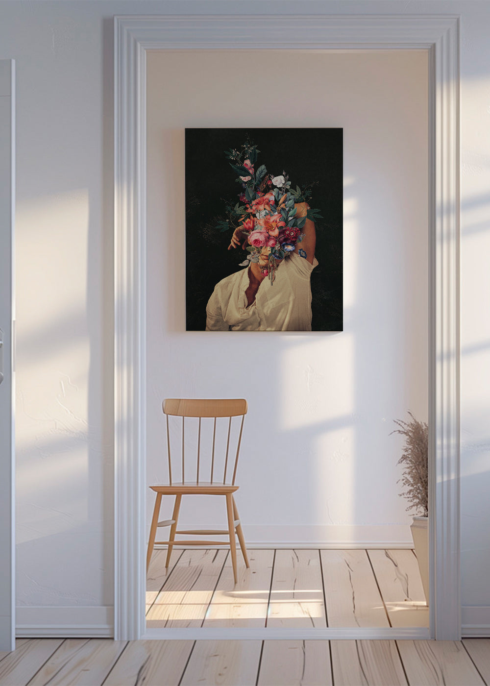 Botanisk plakat: surrealistisk blomsterportræt