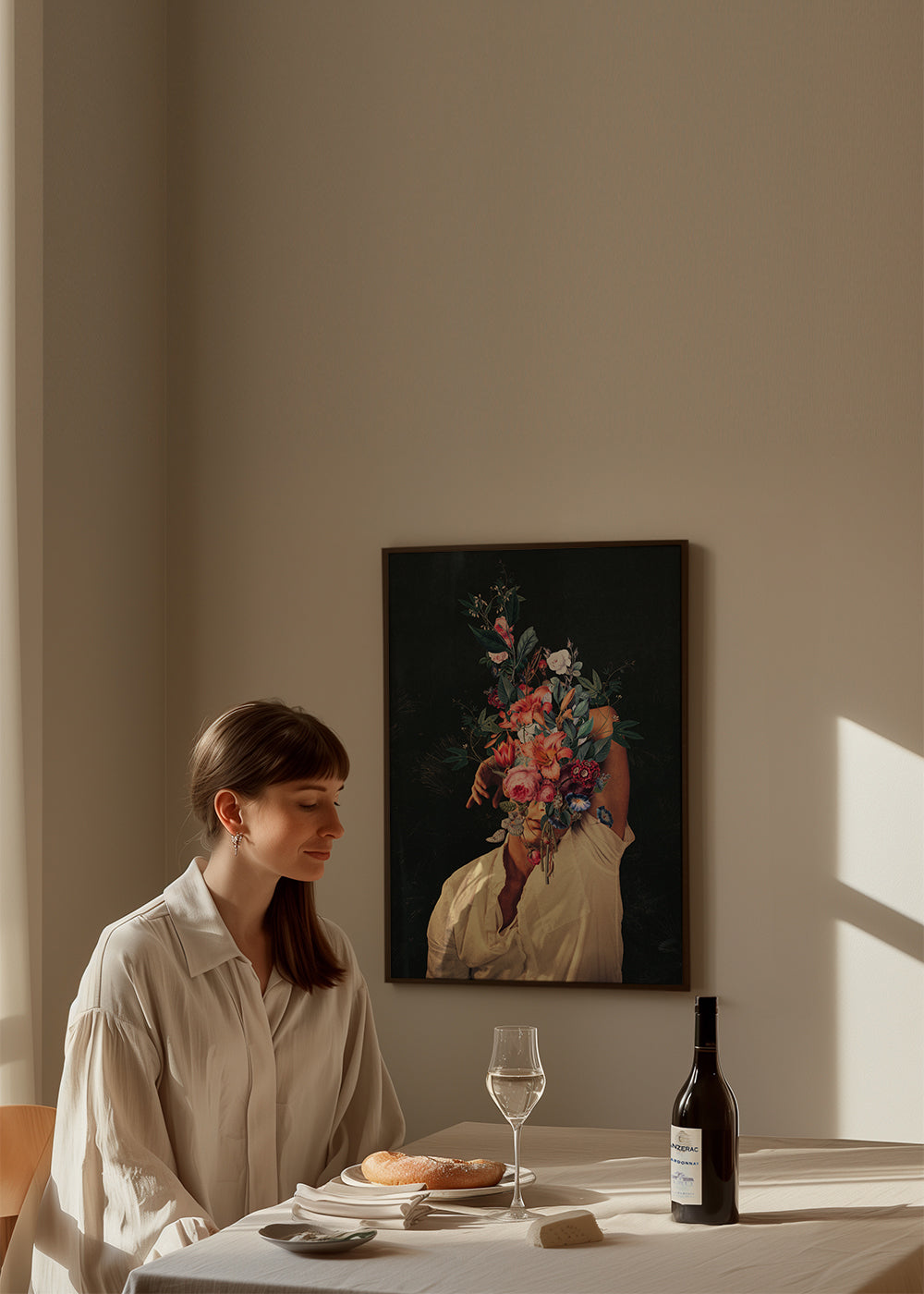 Botanisk plakat: surrealistisk blomsterportræt
