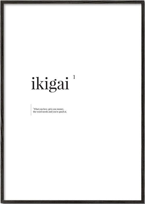 Ikigai typografisk minimalistisk plakat