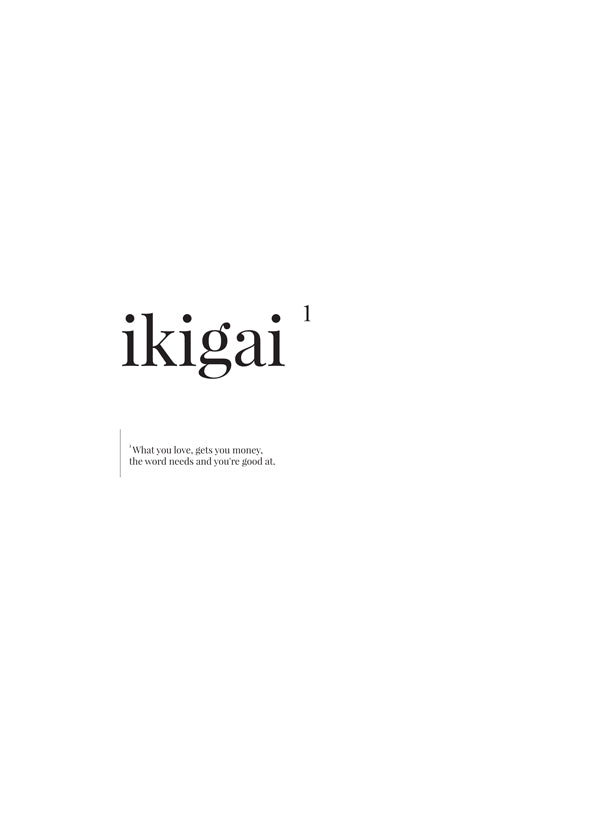 Ikigai typografisk minimalistisk plakat