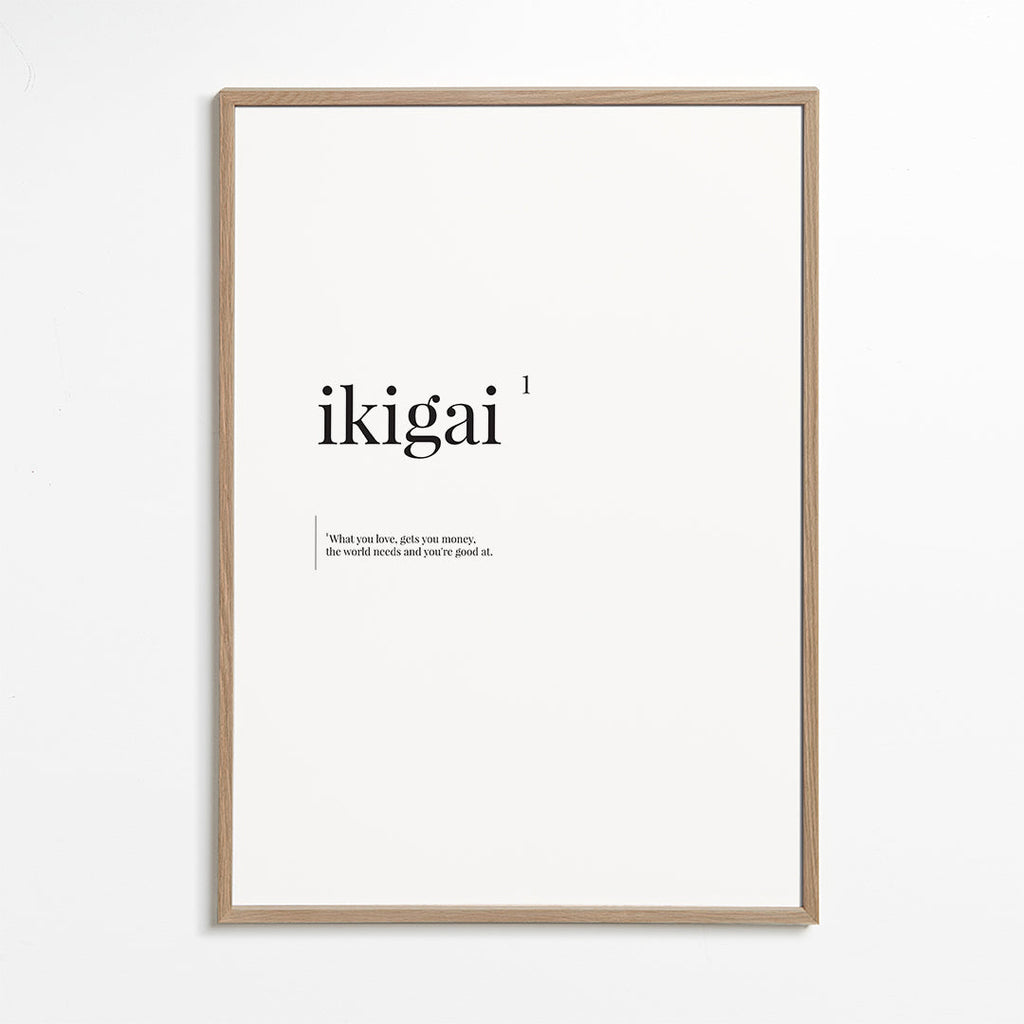 Ikigai typografisk minimalistisk plakat