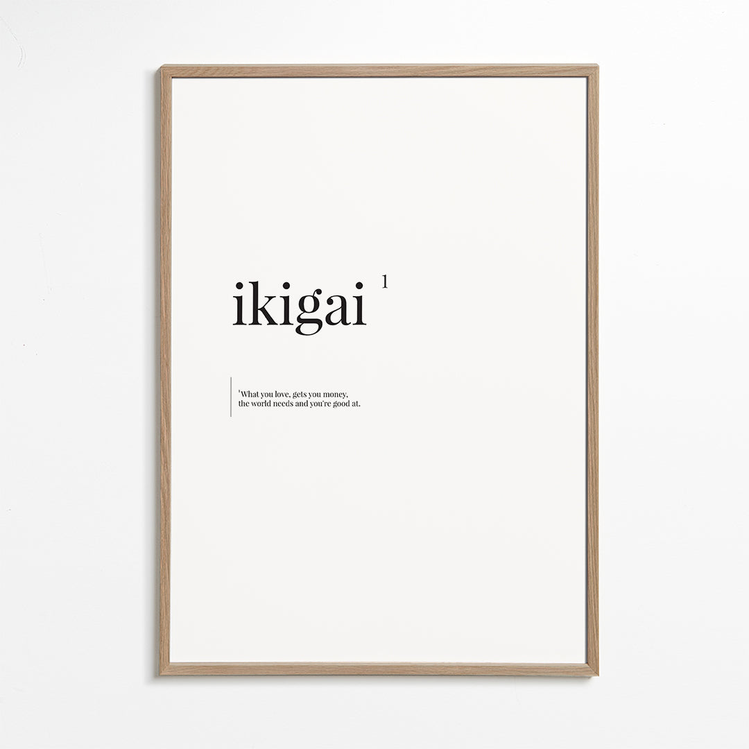 Ikigai typografisk minimalistisk plakat