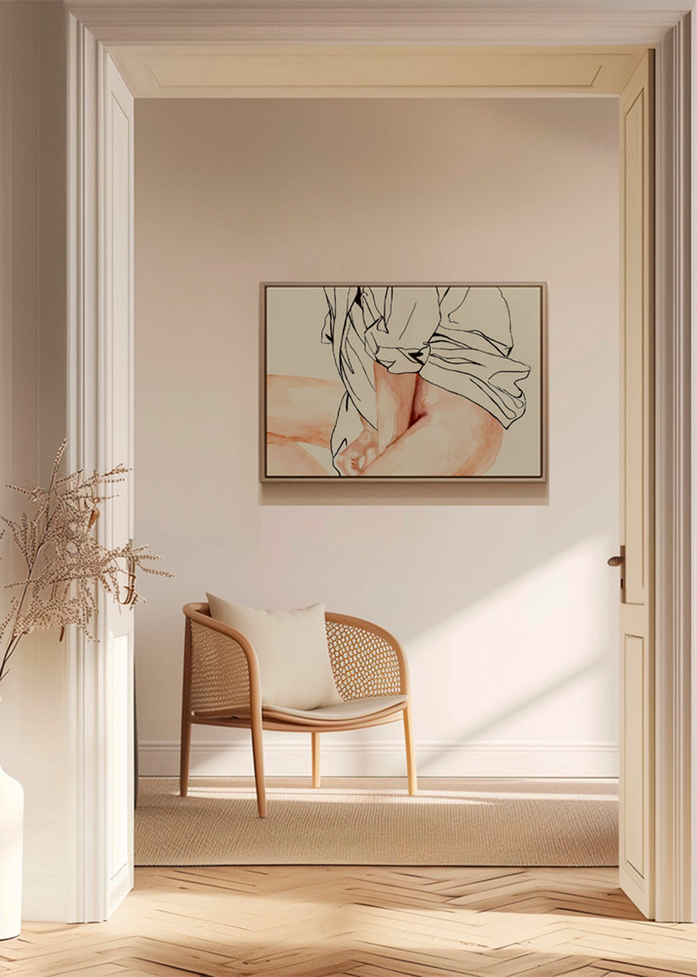 Figurativ kvindelig illustration i blæk og akvarel