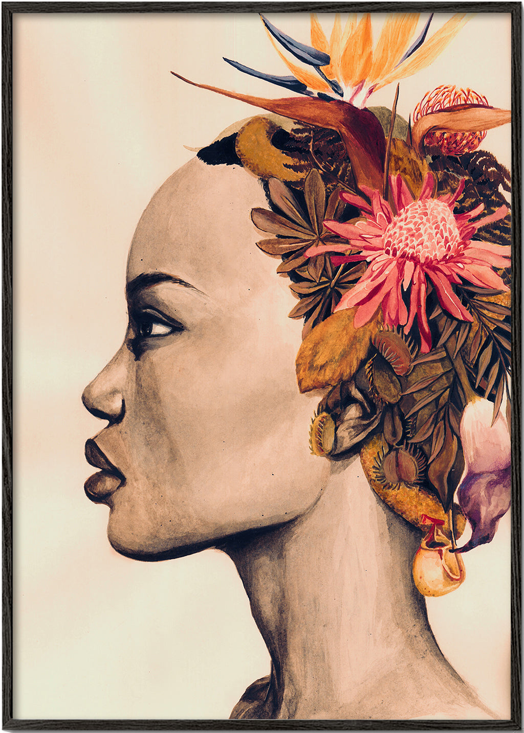 Botanisk plakat: profil med blomsterkrone
