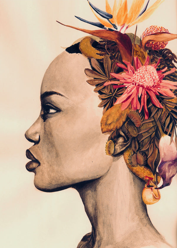 Botanisk plakat: profil med blomsterkrone