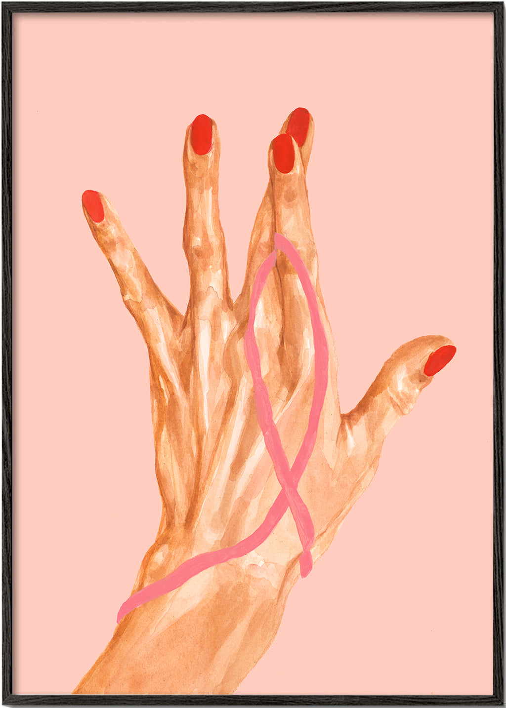 Illustration hånd med rosa bånd