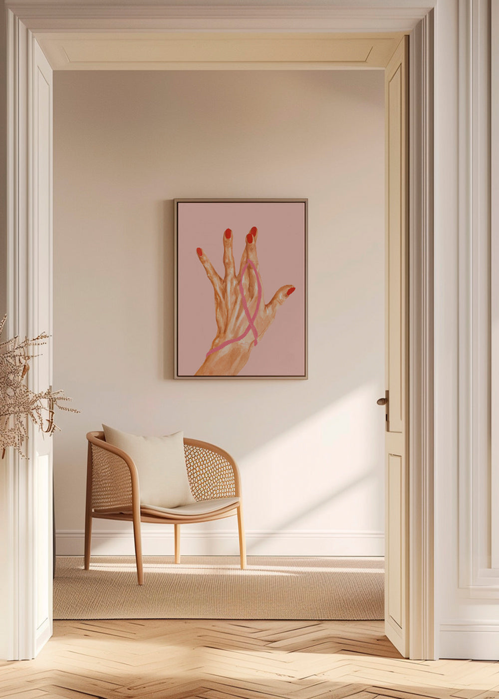 Illustration hånd med rosa bånd