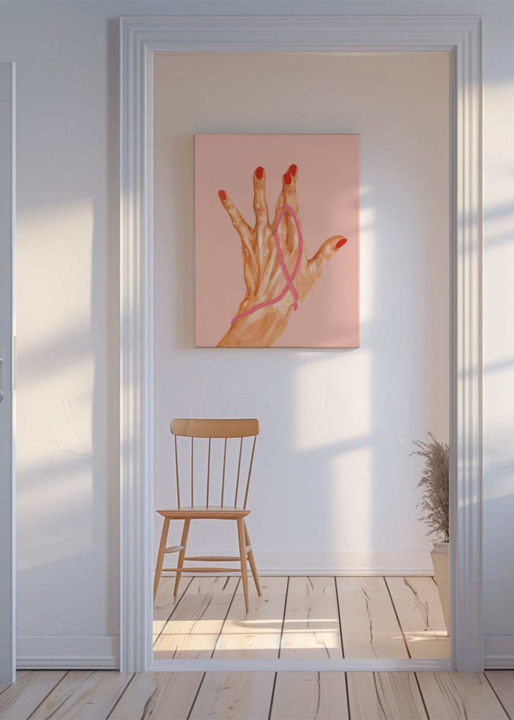 Illustration hånd med rosa bånd