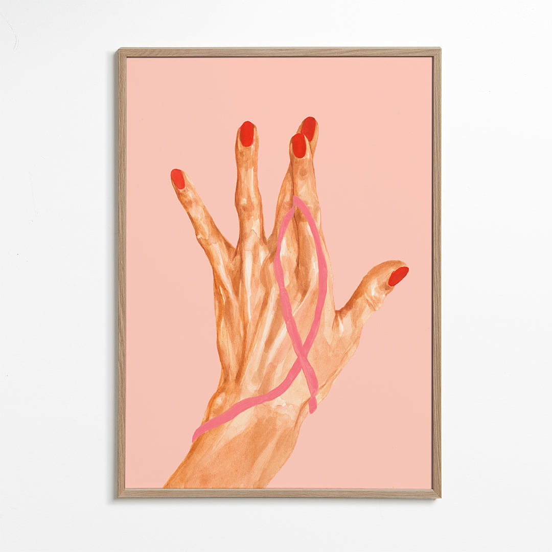 Illustration hånd med rosa bånd