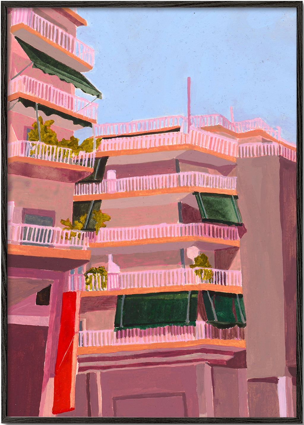 Illustration af rosa bygninger