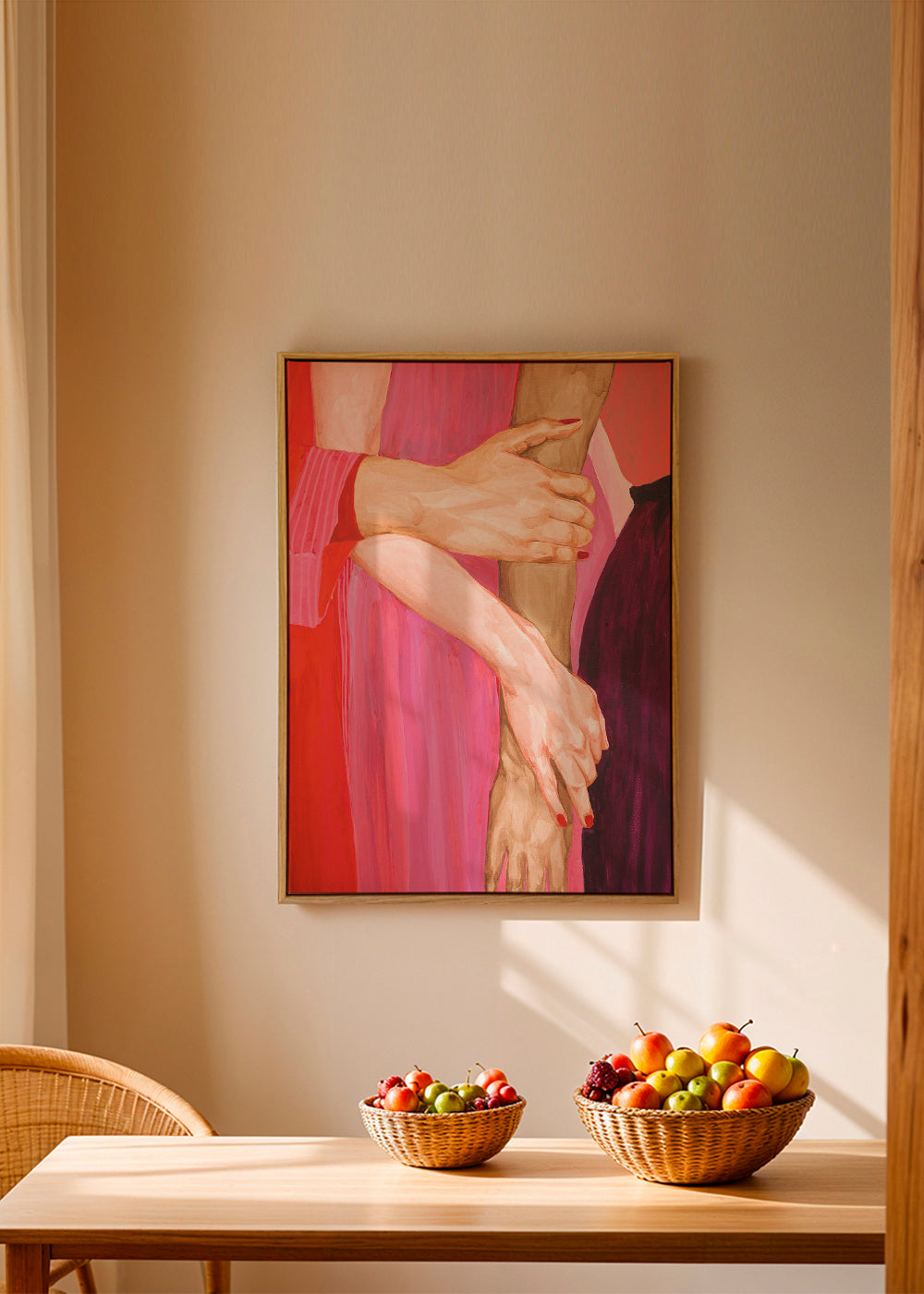 Illustration sammenflettede hænder i rosa