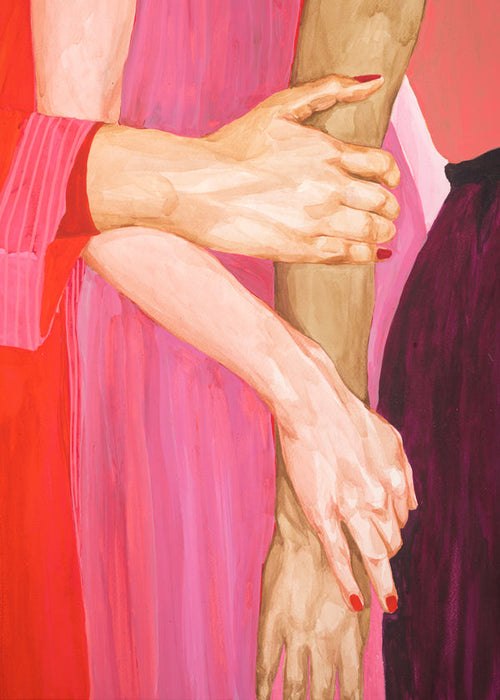 Illustration sammenflettede hænder i rosa