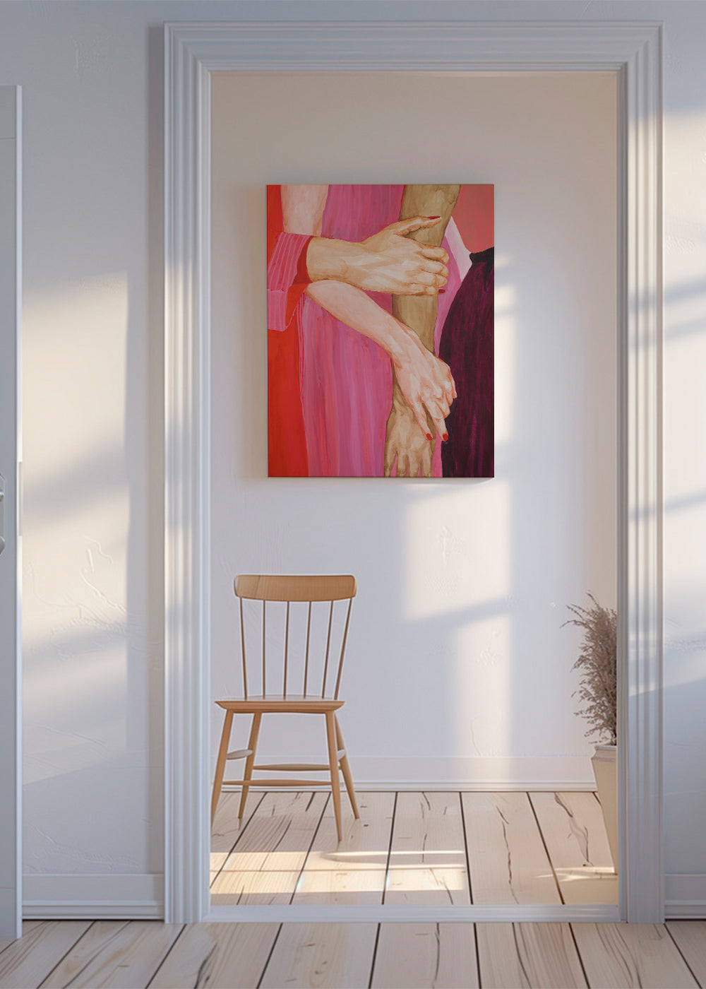 Illustration sammenflettede hænder i rosa
