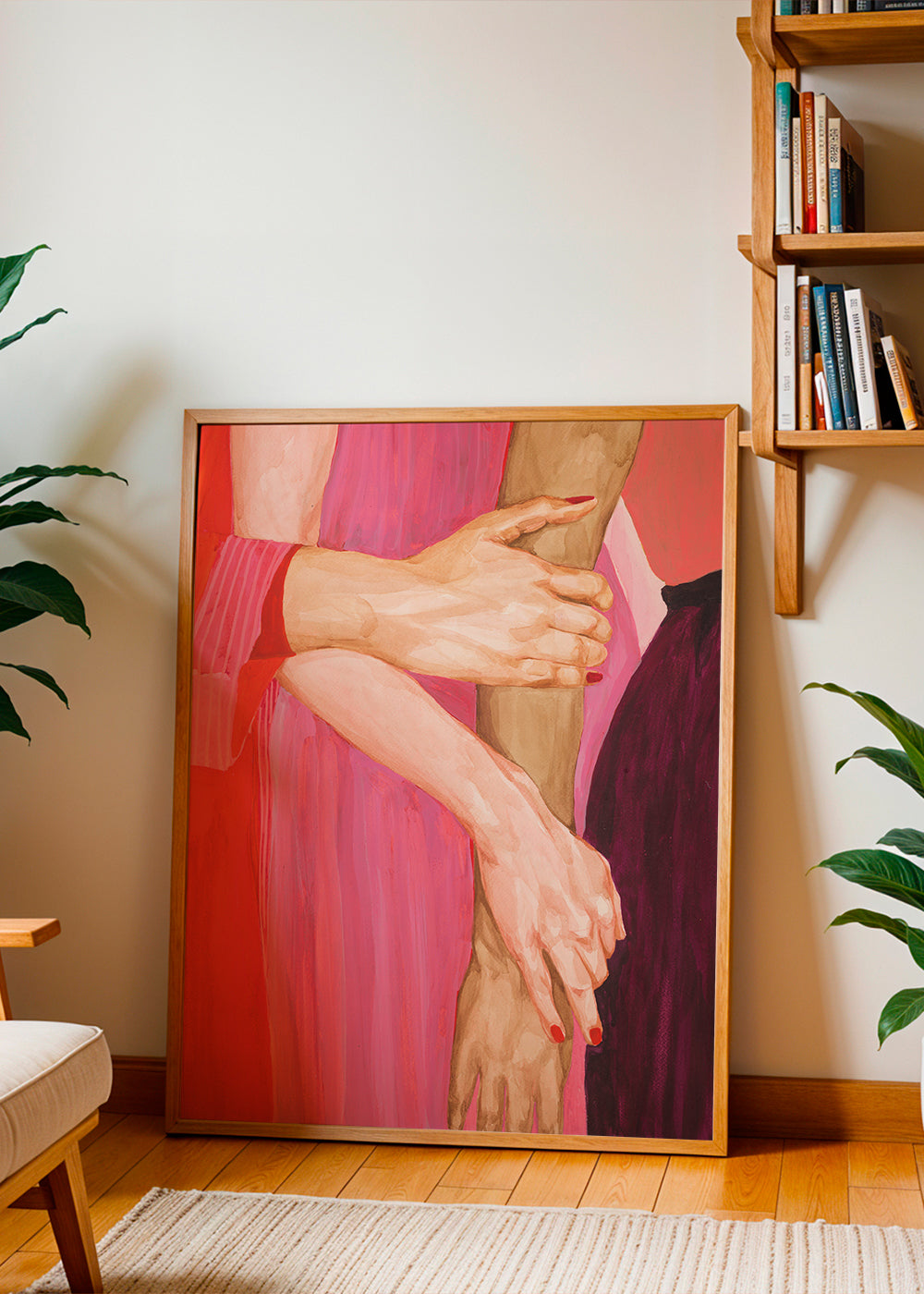Illustration sammenflettede hænder i rosa