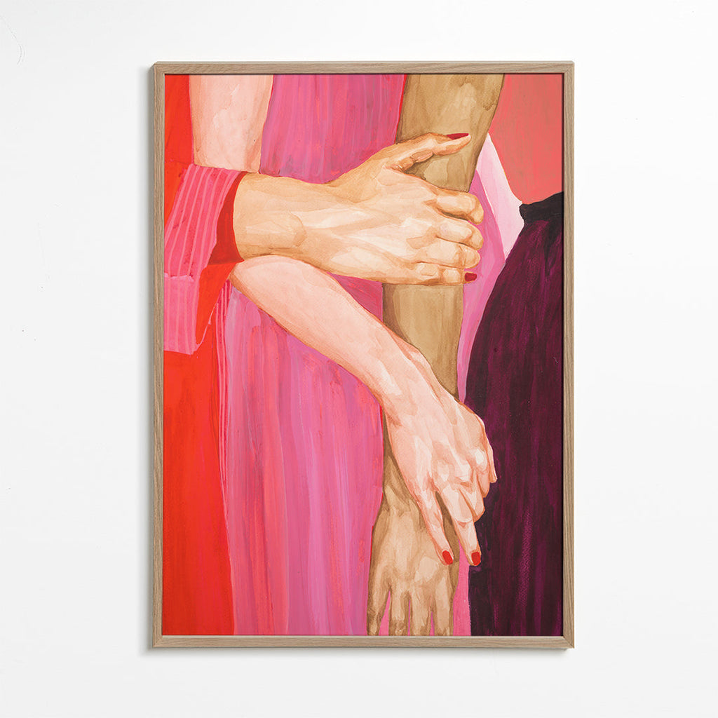 Illustration sammenflettede hænder i rosa