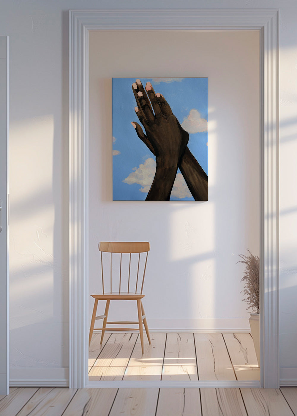 Illustration af hænder mod himlen