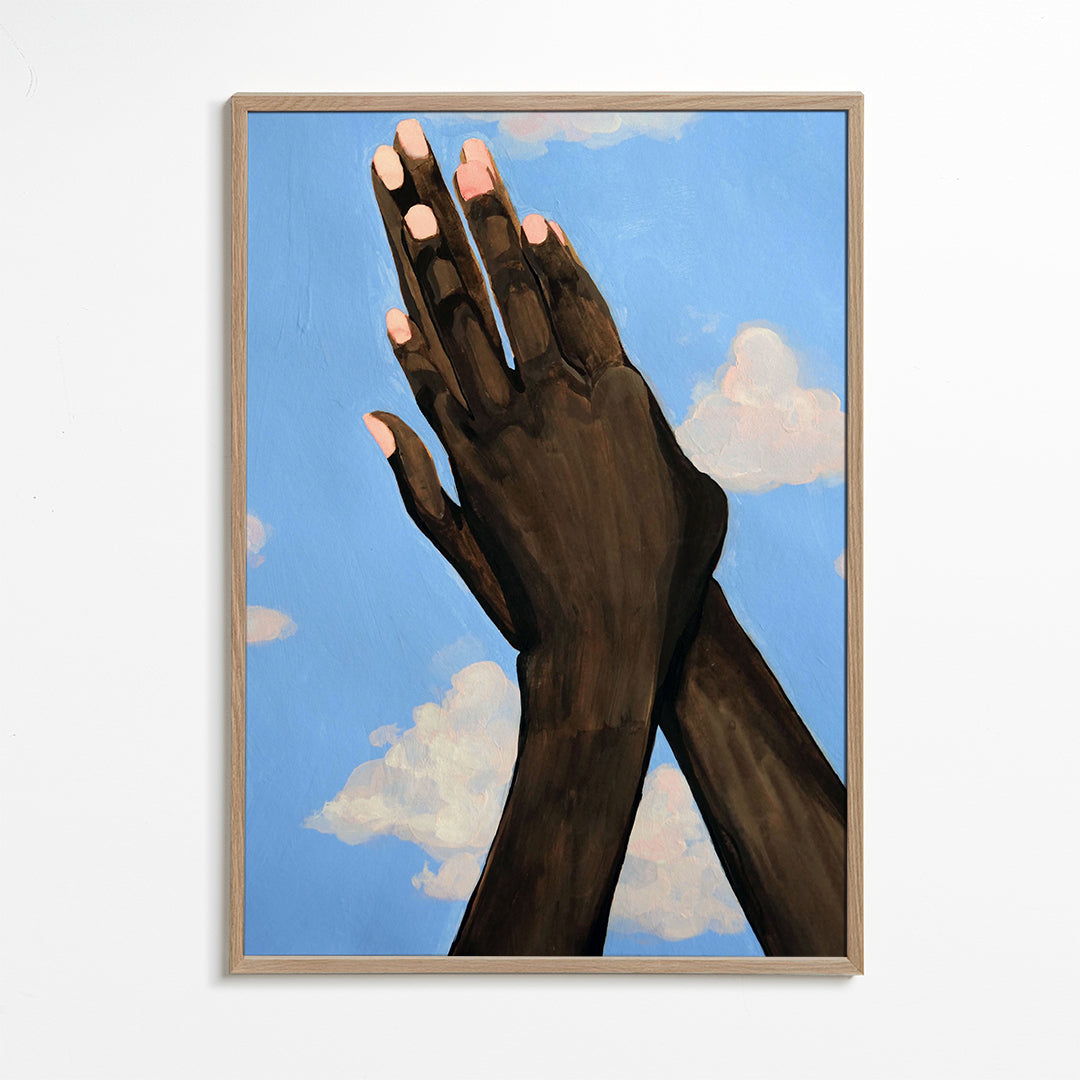 Illustration af hænder mod himlen