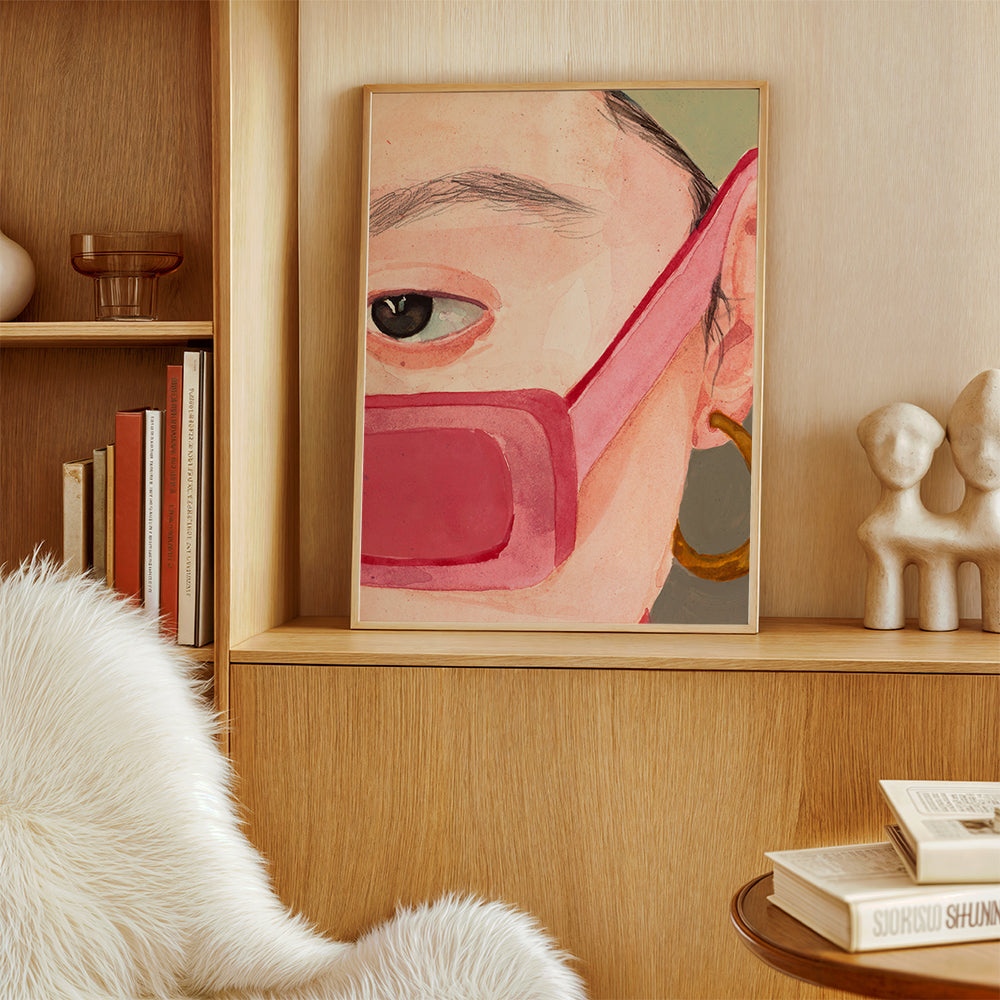 Illustration nærbillede med rosa solbriller