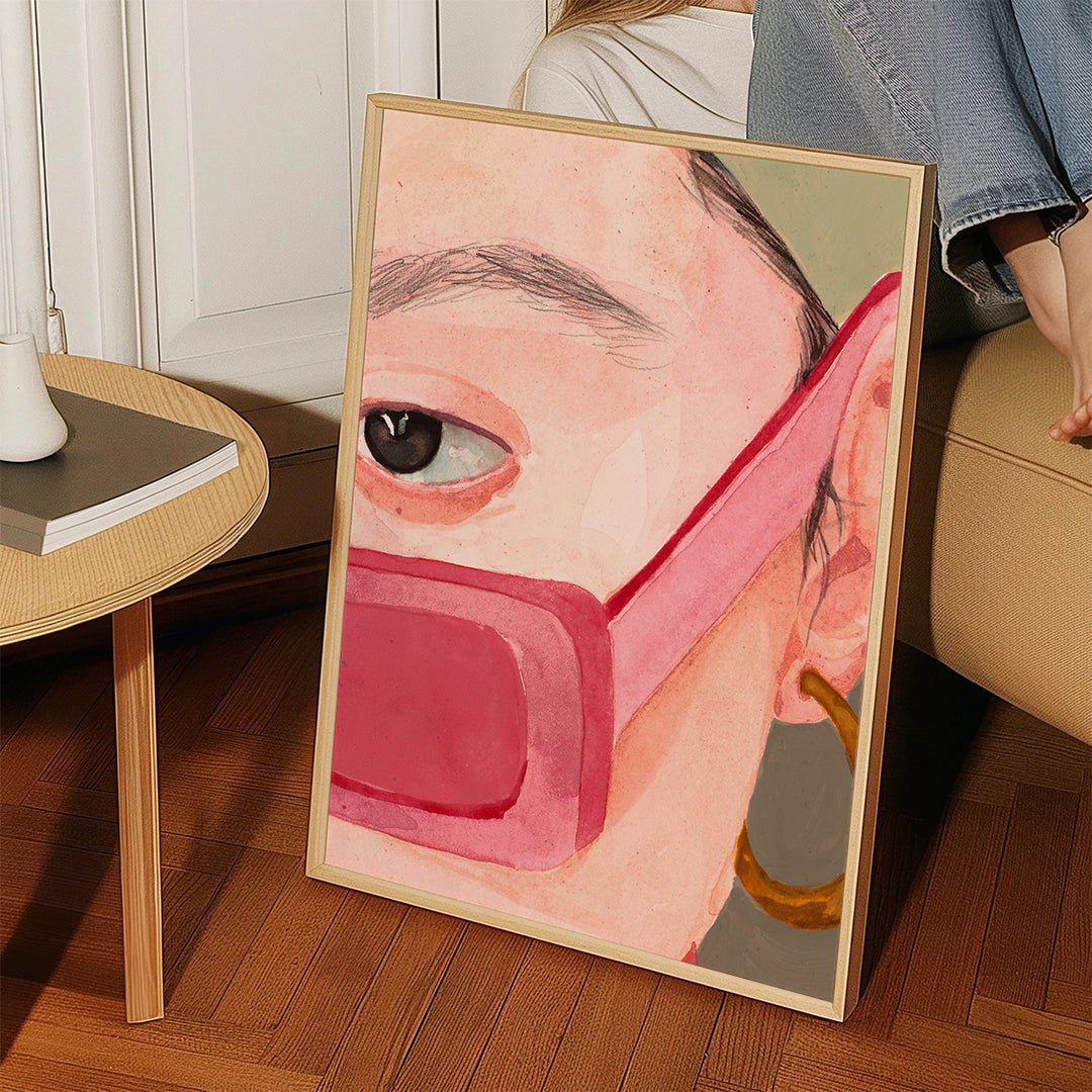 Illustration nærbillede med rosa solbriller