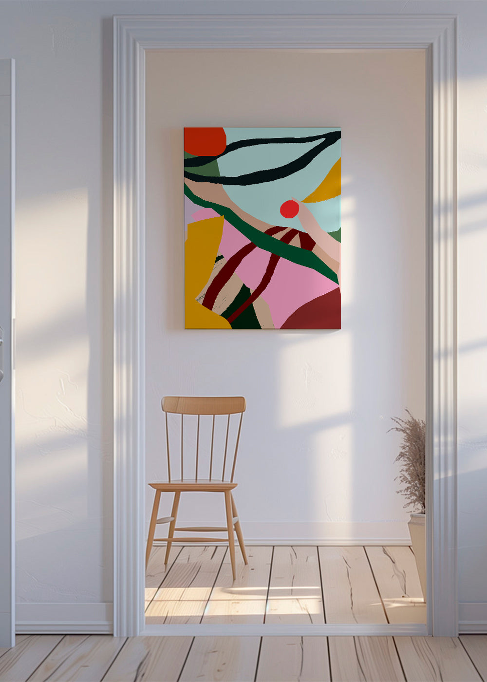 Abstrakt illustration med frugt og hånd