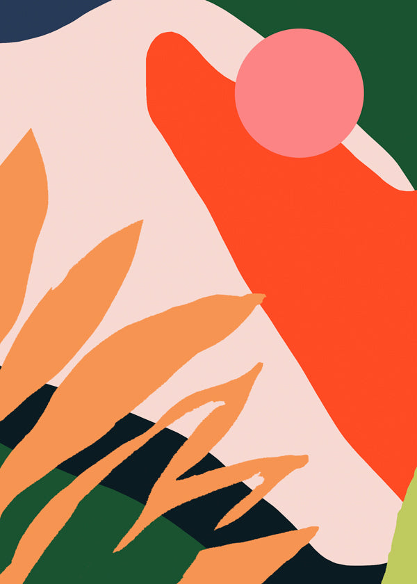 Botanisk plakat med organiske former og vivid farver