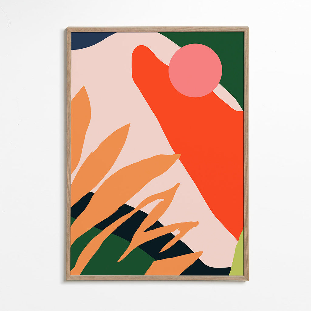 Botanisk plakat med organiske former og vivid farver