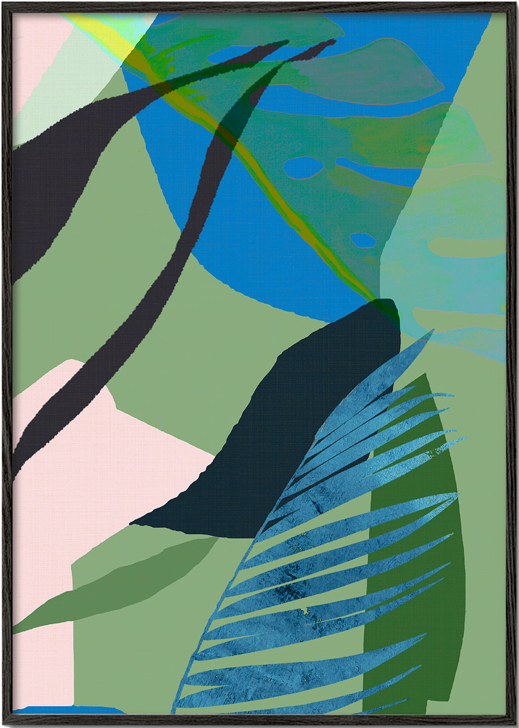 Botanisk plakat tropiske blå-grønne blade