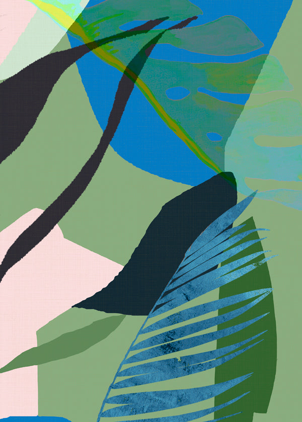 Botanisk plakat tropiske blå-grønne blade