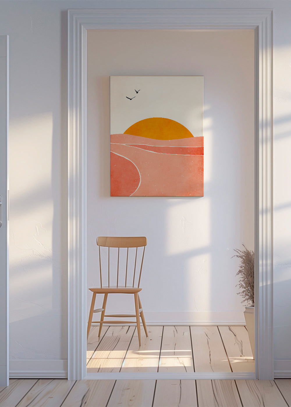 Landskabskunst med geometrisk koral sol