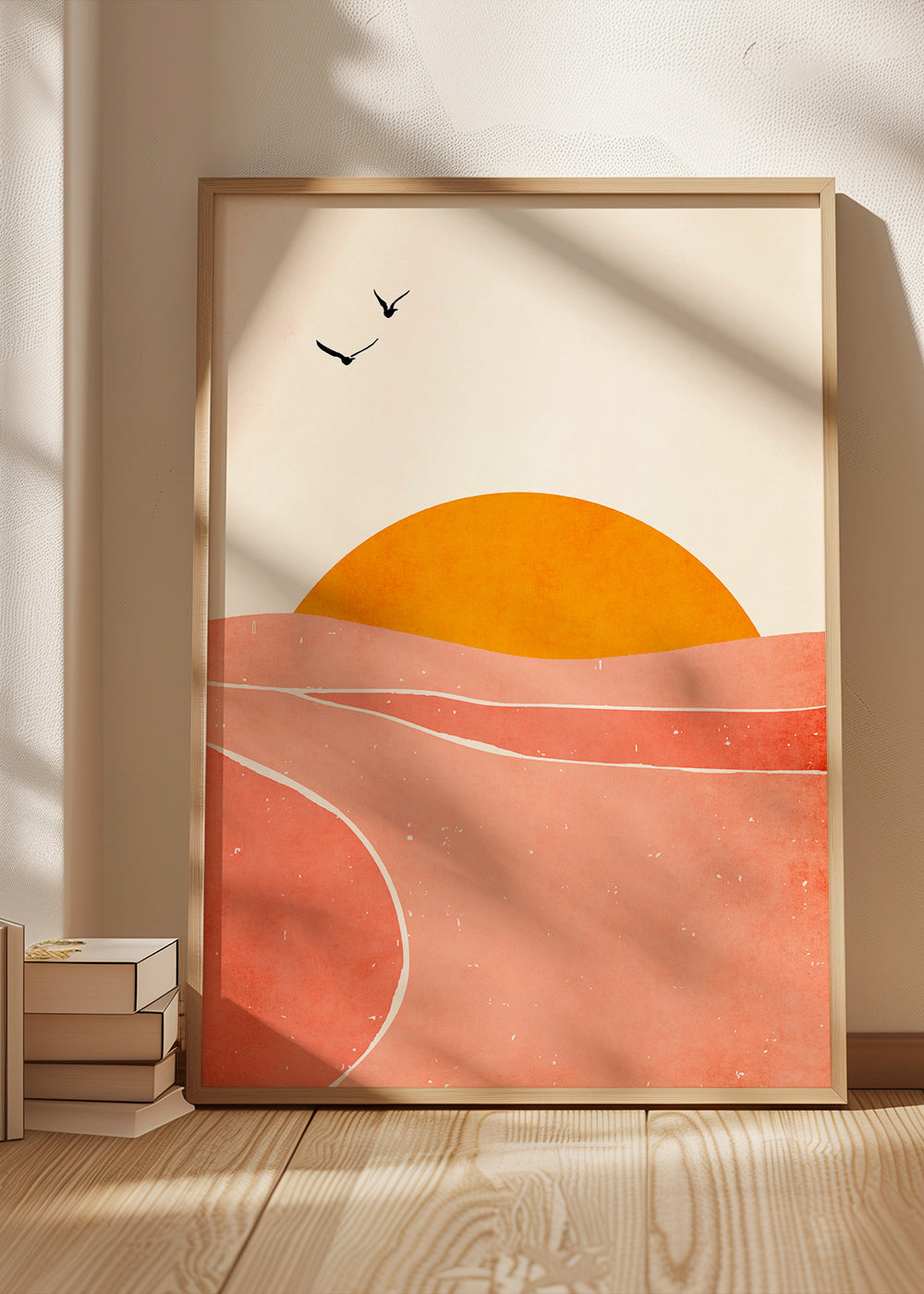 Landskabskunst med geometrisk koral sol