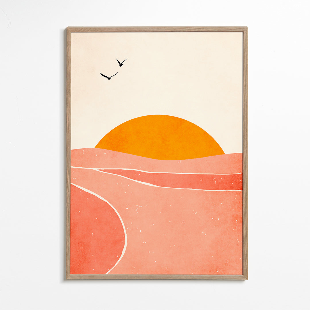 Landskabskunst med geometrisk koral sol