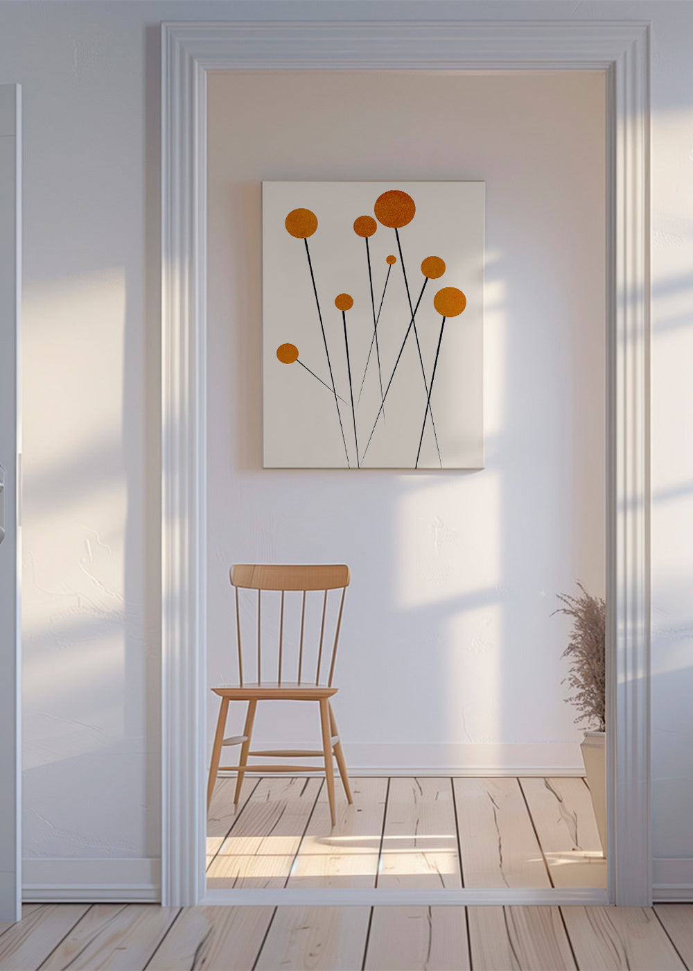 Botanisk plakat med orange cirkler