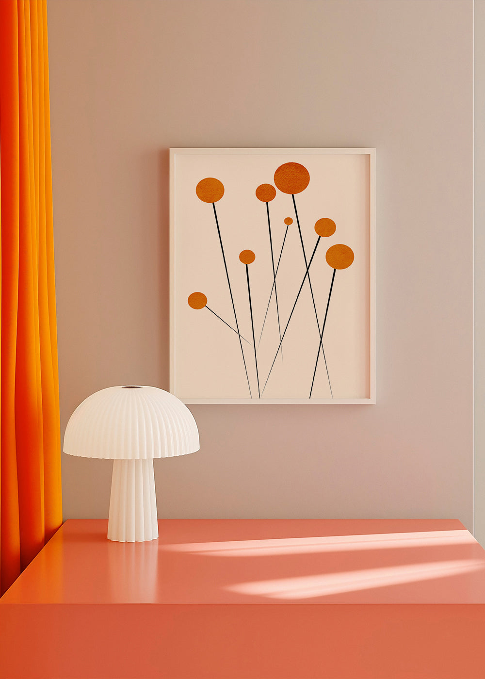 Botanisk plakat med orange cirkler