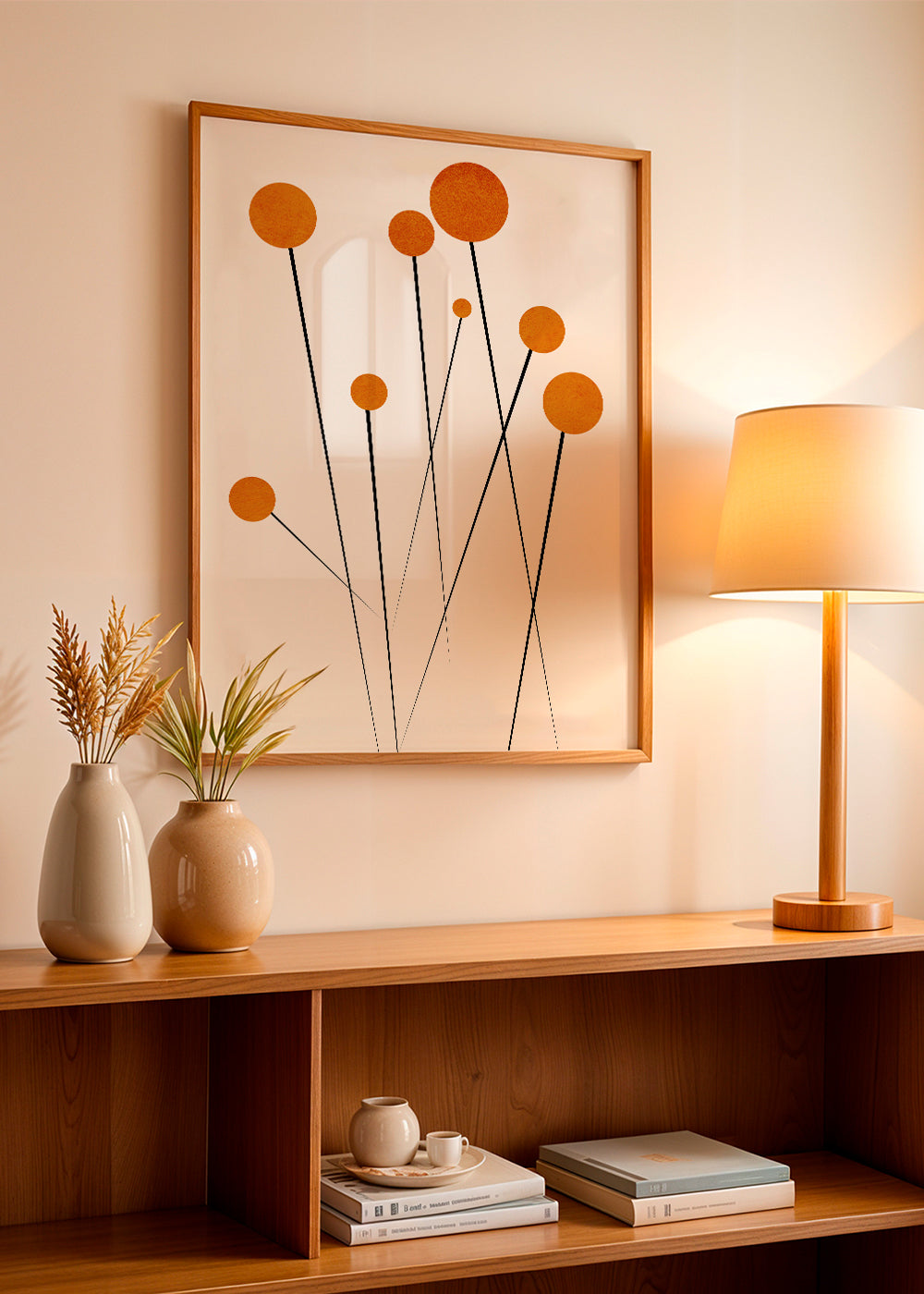 Botanisk plakat med orange cirkler