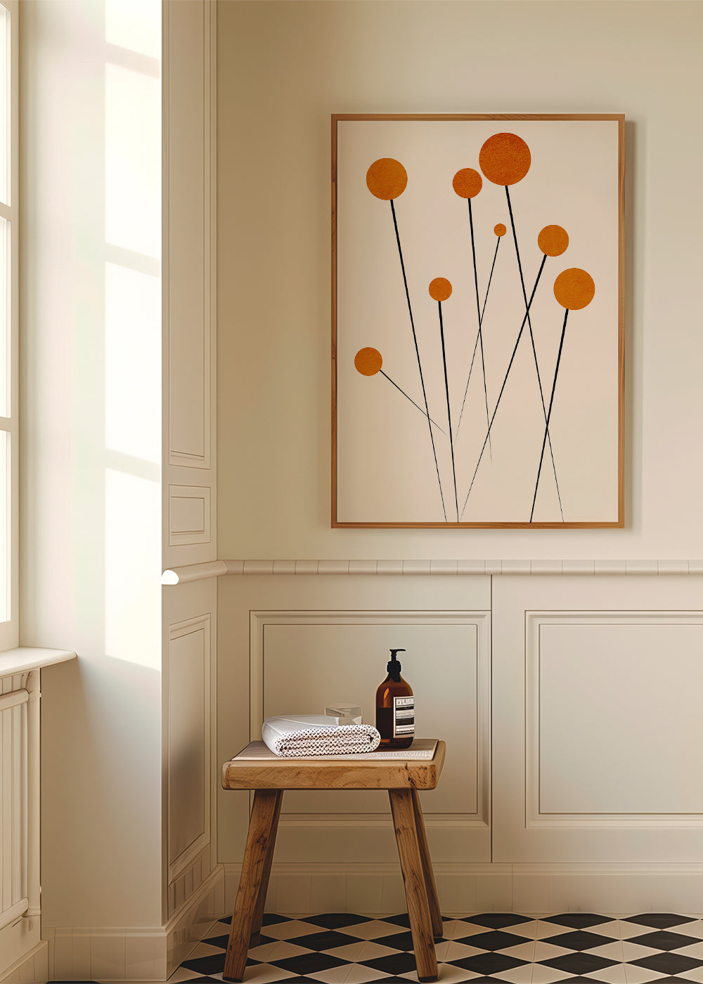 Botanisk plakat med orange cirkler