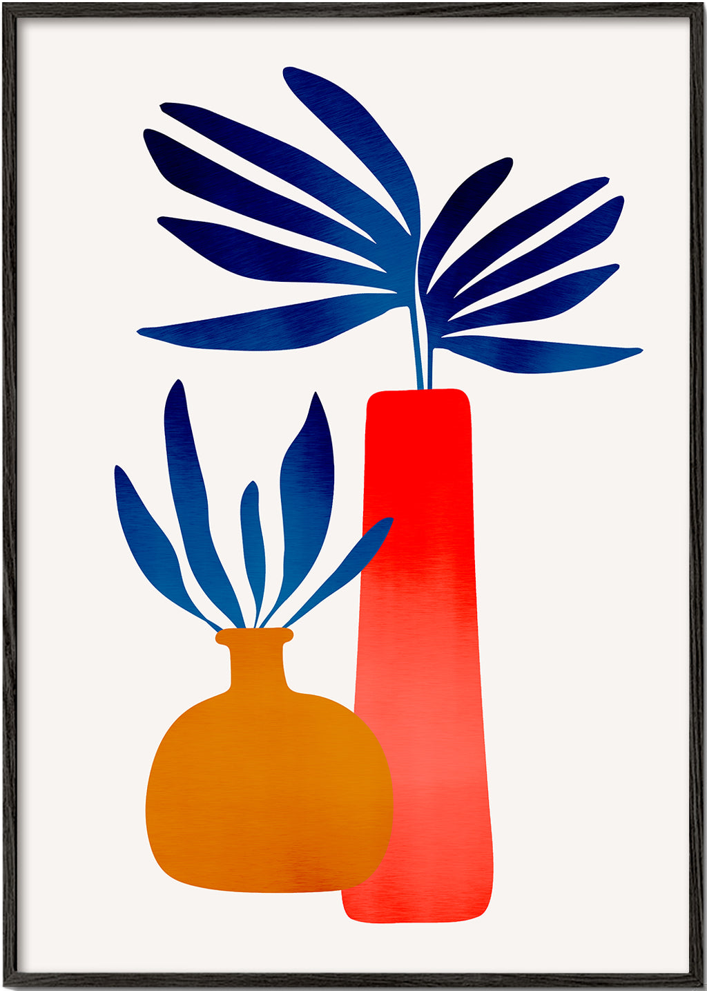 Botanisk plakat med farverige minimalistiske vaser