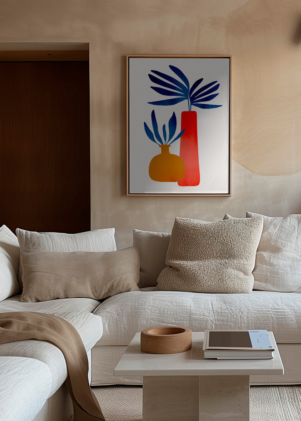 Botanisk plakat med farverige minimalistiske vaser