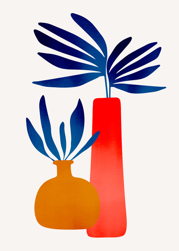 Botanisk plakat med farverige minimalistiske vaser