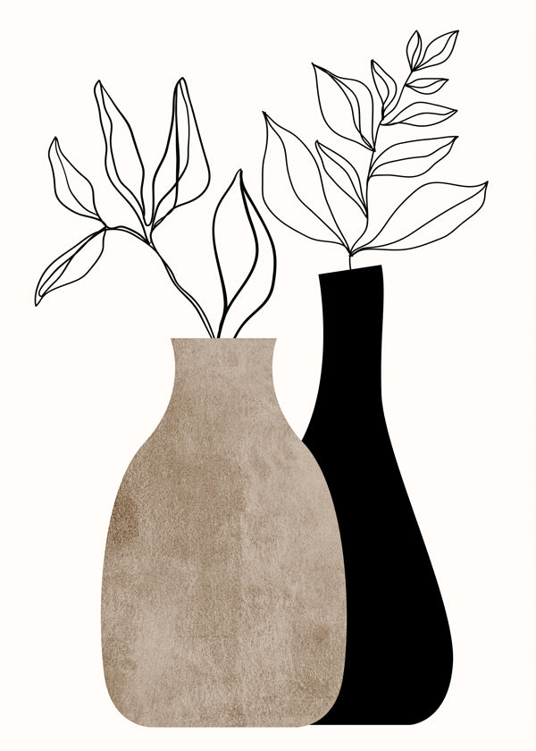 Botanisk plakat med minimalistiske vaser