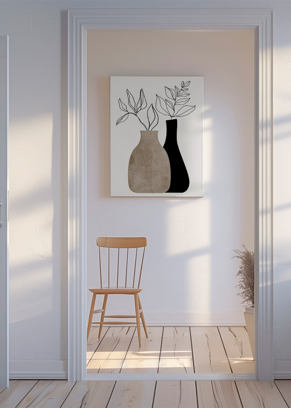 Botanisk plakat med minimalistiske vaser
