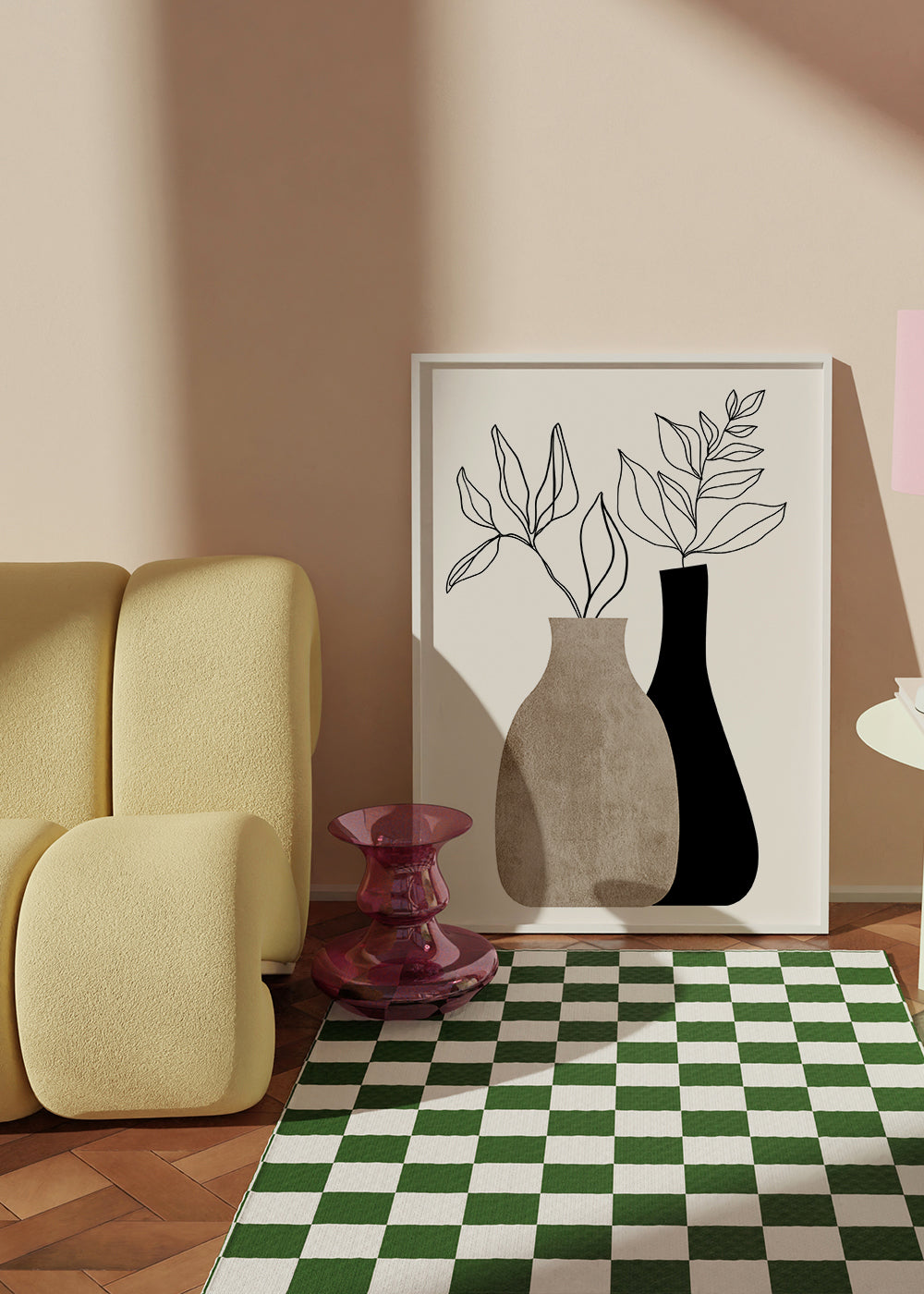 Botanisk plakat med minimalistiske vaser