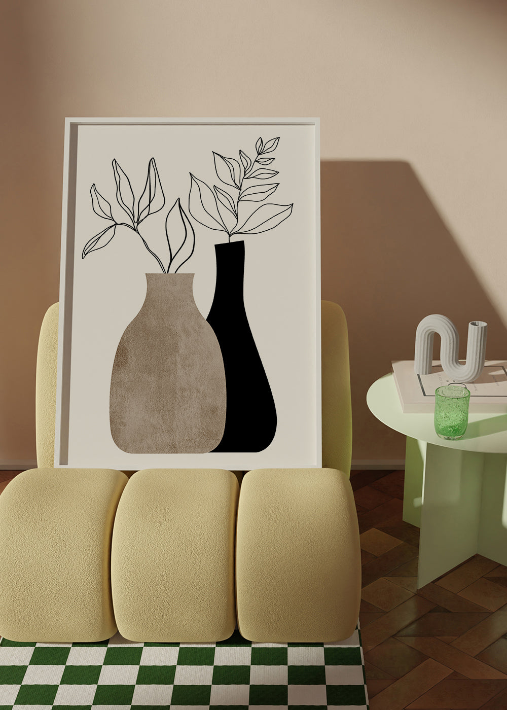Botanisk plakat med minimalistiske vaser