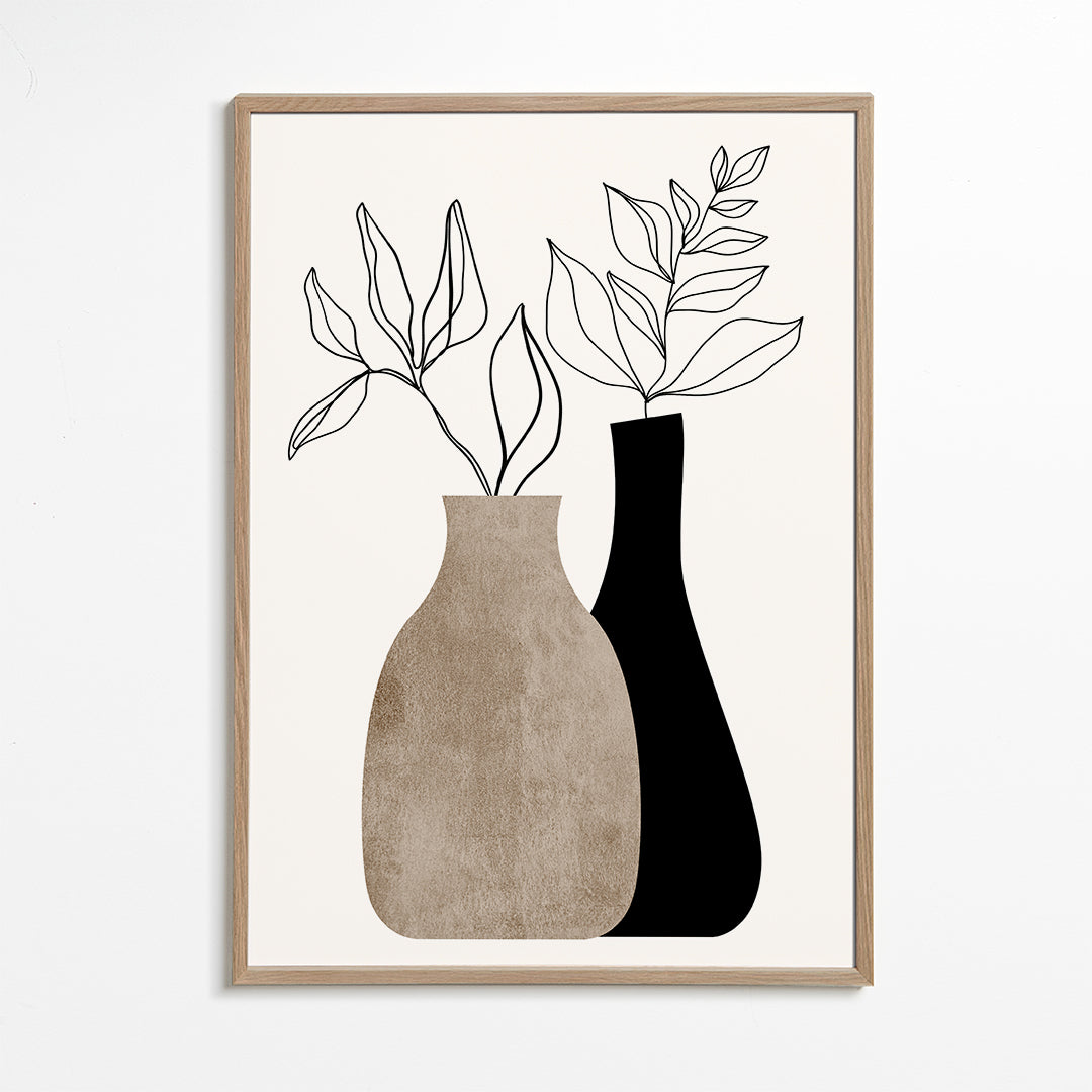 Botanisk plakat med minimalistiske vaser