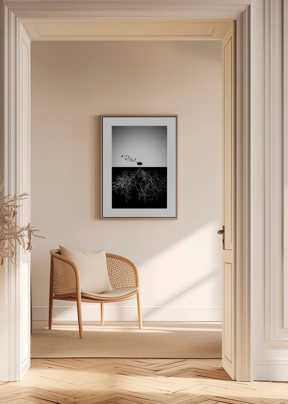 Botanisk plakat med træ og grafiske rødder