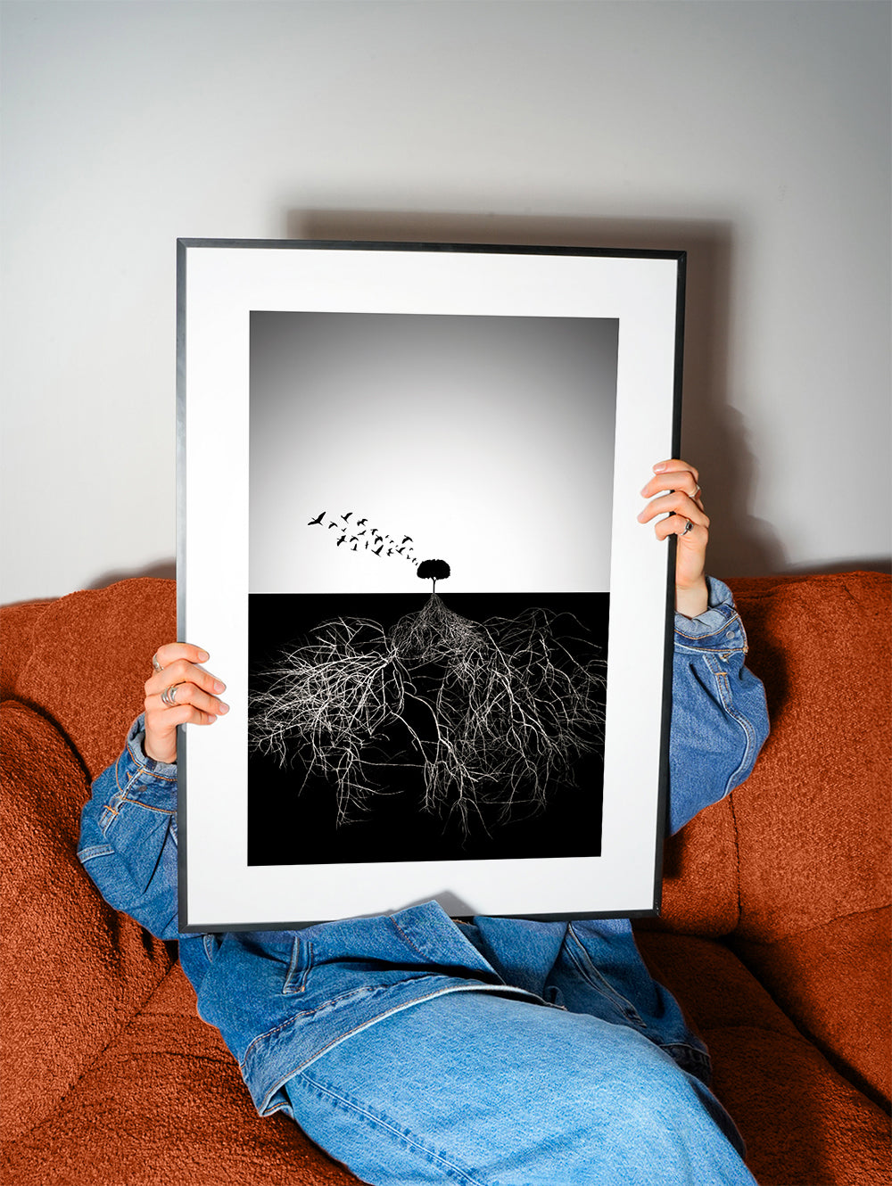 Botanisk plakat med træ og grafiske rødder