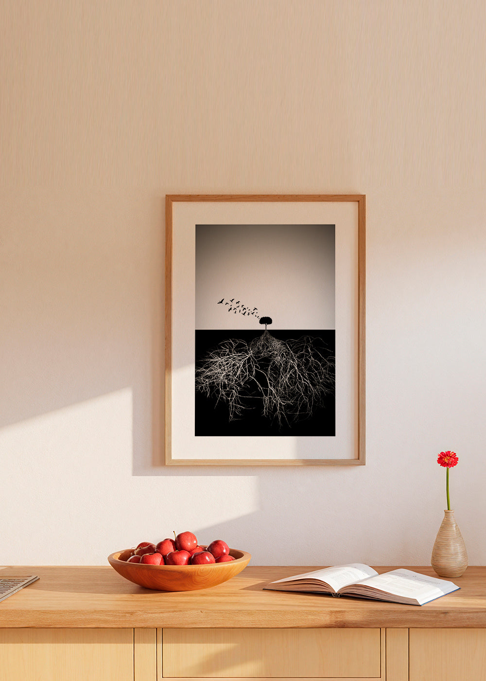 Botanisk plakat med træ og grafiske rødder