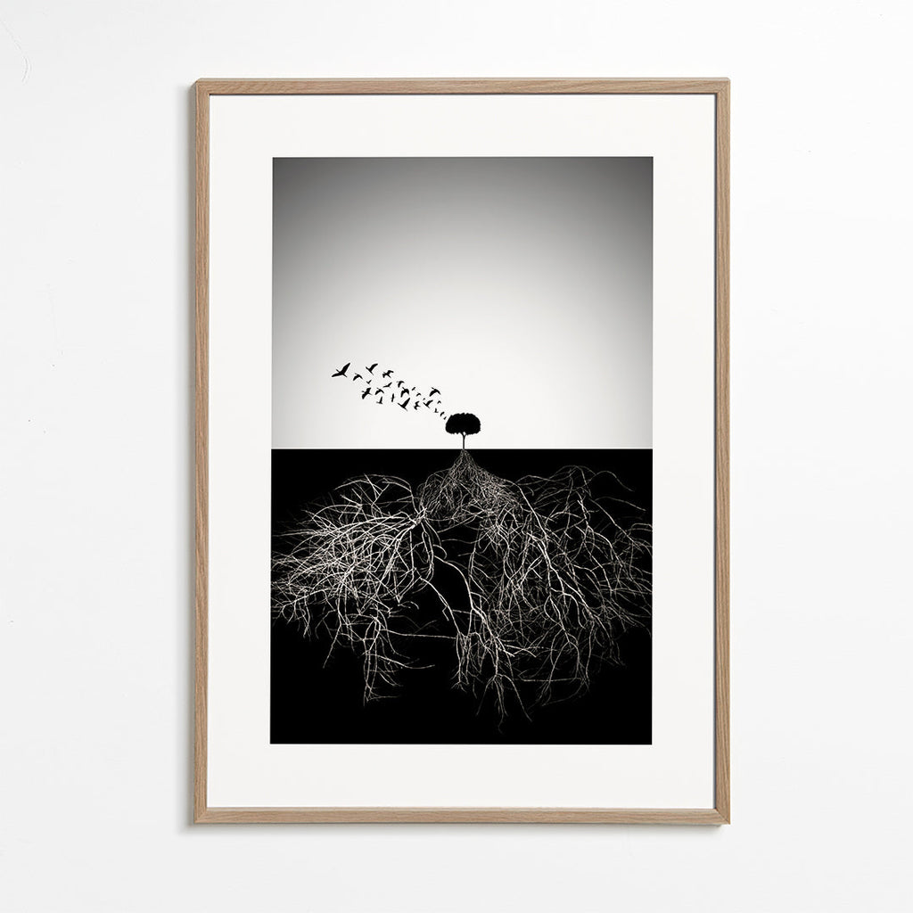 Botanisk plakat med træ og grafiske rødder